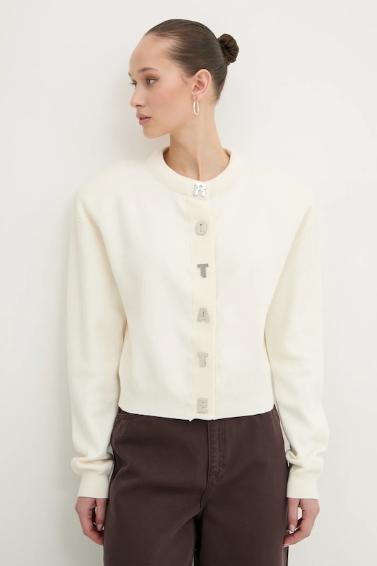 Rotate cardigan din amestec de casmir uni bej 113854857