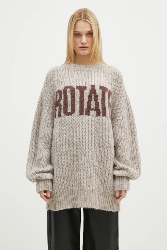 Μάλλινο πουλόβερ Rotate εμπριμέ μπεζ 114443164