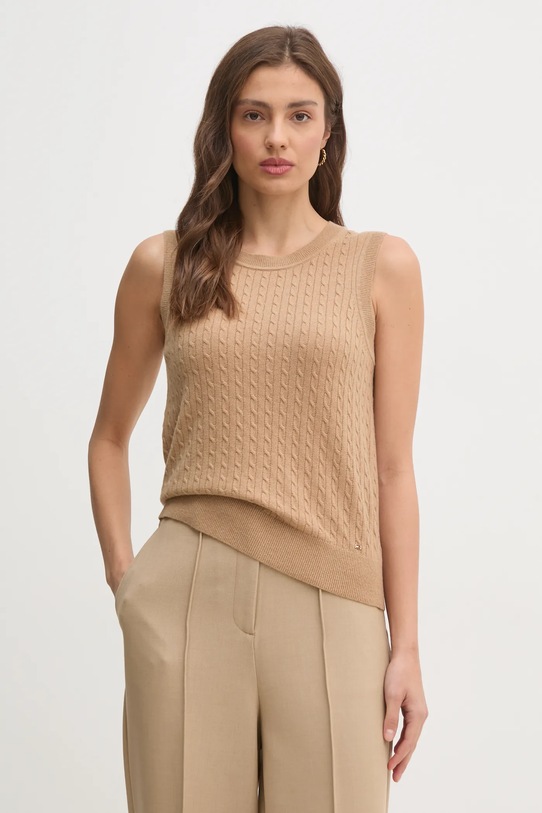 Tommy Hilfiger kamizelka wełniana okrągły brązowy WW0WW43956
