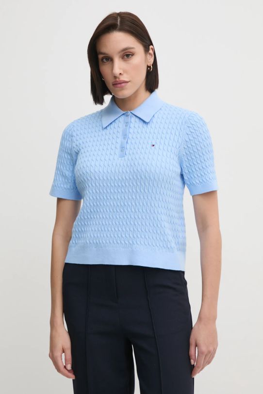 Bavlněný svetr Tommy Hilfiger propínací modrá WW0WW43957