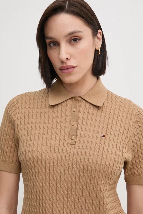 Хлопковый свитер Tommy Hilfiger коричневый WW0WW43957