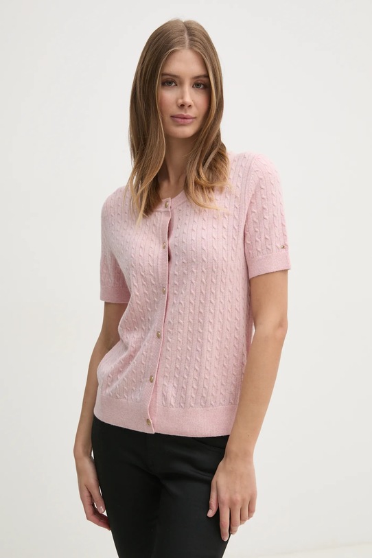 Шерстяной кардиган Tommy Hilfiger тонкий розовый WW0WW43958