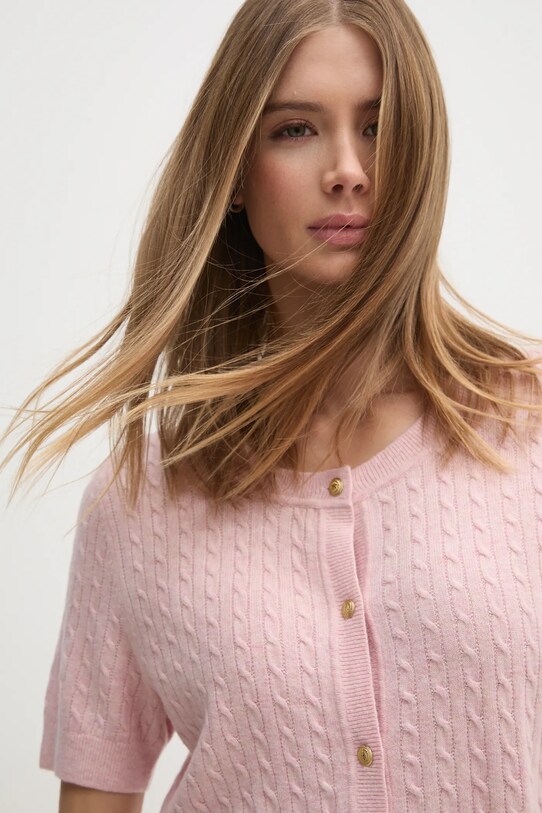 Tommy Hilfiger cardigan din lână roz WW0WW43958