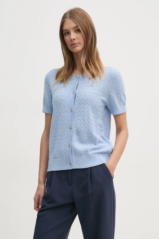 Шерстяной кардиган Tommy Hilfiger тонкий голубой WW0WW43958