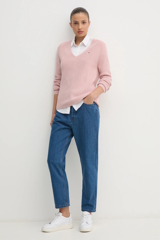 Tommy Hilfiger pulover de bumbac WW0WW44452 roz SS25