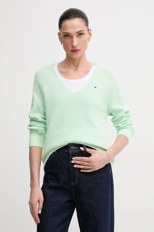 Tommy Hilfiger sweter bawełniany bawełna zielony WW0WW44452