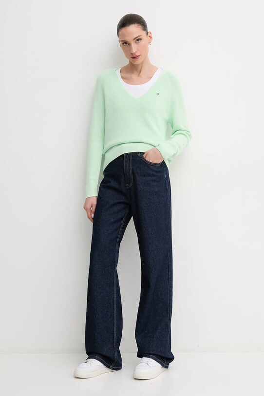 Tommy Hilfiger sweter bawełniany WW0WW44452 zielony SS25