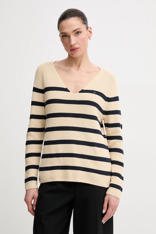 Bombažen pulover Tommy Hilfiger Srednje debeline bež WW0WW44452