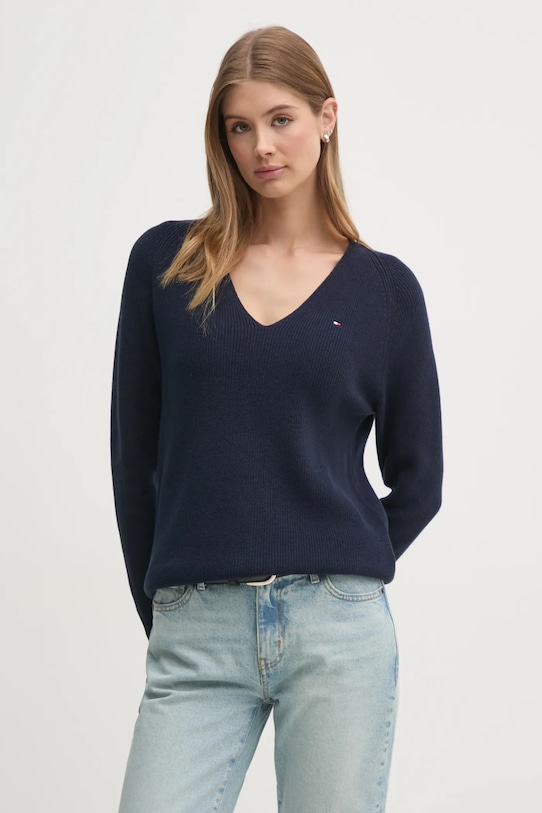 Βαμβακερό πουλόβερ Tommy Hilfiger βαμβάκι σκούρο μπλε WW0WW44452