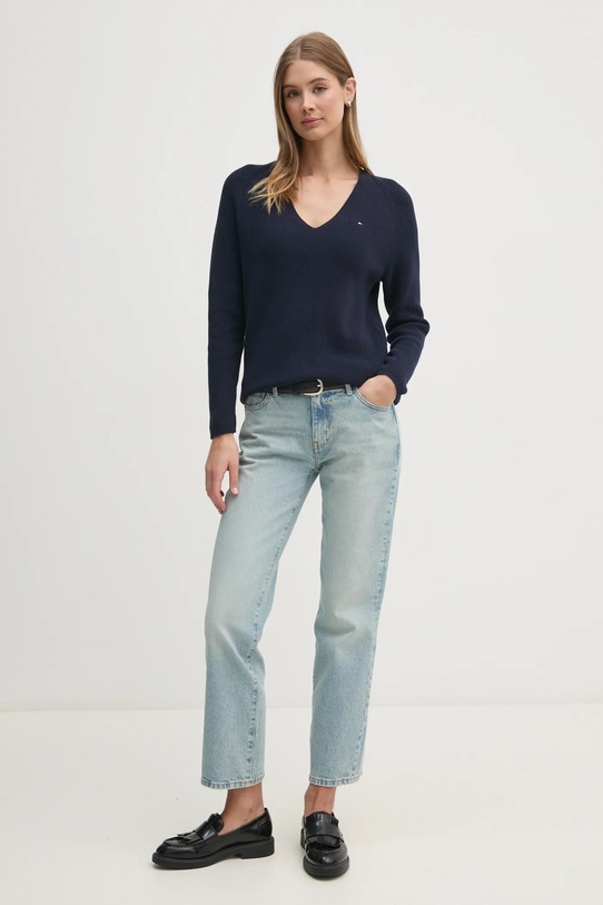 Βαμβακερό πουλόβερ Tommy Hilfiger WW0WW44452 σκούρο μπλε SS25