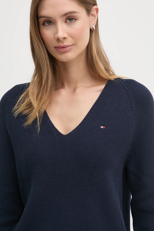 Βαμβακερό πουλόβερ Tommy Hilfiger σκούρο μπλε WW0WW44452