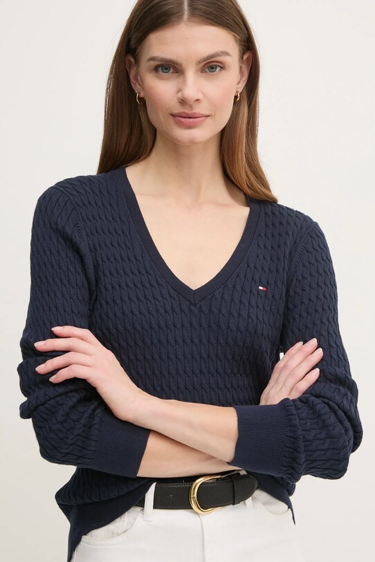 Tommy Hilfiger pamut pulóver pamut sötétkék WW0WW44987