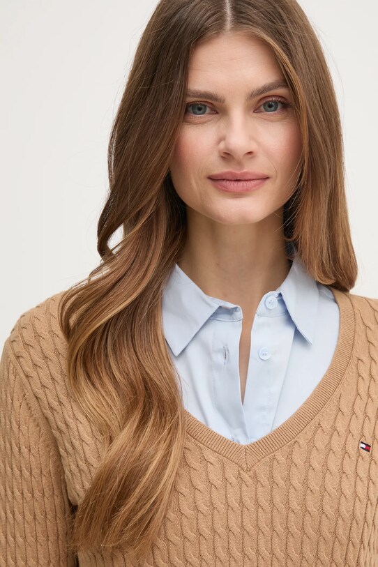 Βαμβακερό πουλόβερ Tommy Hilfiger καφέ WW0WW44987