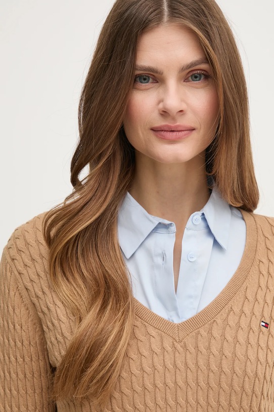 Bavlněný svetr Tommy Hilfiger hnědá WW0WW44987