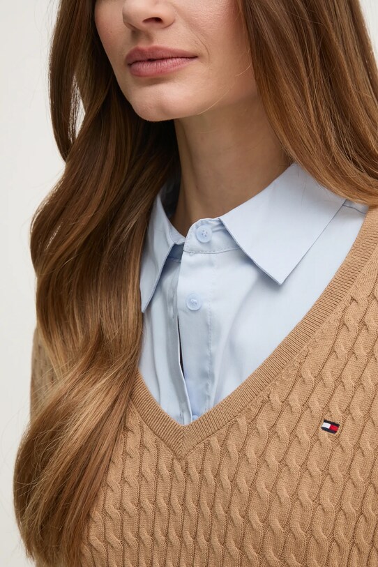 Βαμβακερό πουλόβερ Tommy Hilfiger WW0WW44987 καφέ