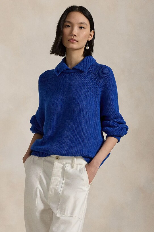 Polo Ralph Lauren maglione in cotone colletto abbottonato blu 211959290