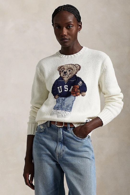 Свитер с примесью льна Polo Ralph Lauren аппликация бежевый 211966255