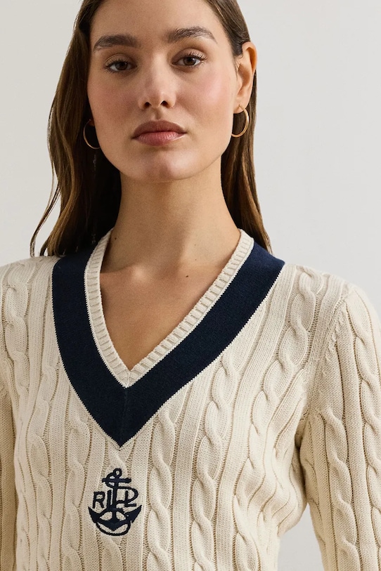 Bavlněný svetr Lauren Ralph Lauren béžová 200957479