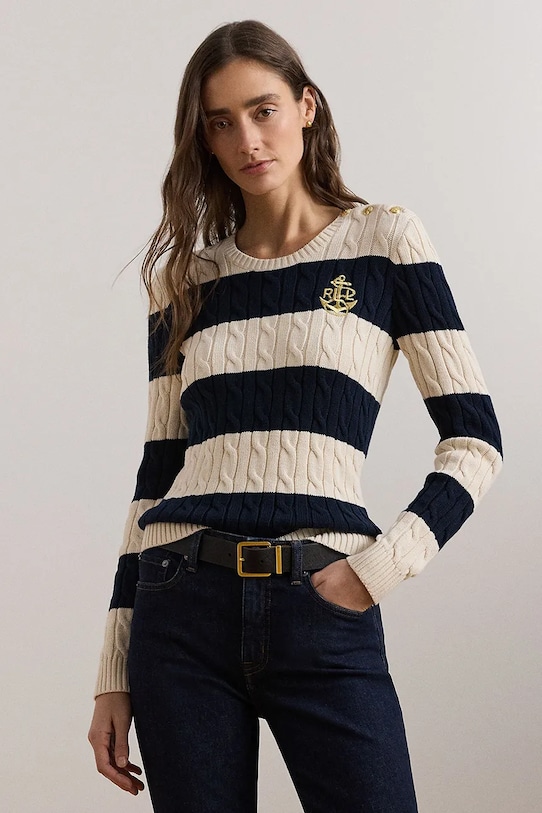 Lauren Ralph Lauren sweter bawełniany wzorzyste beżowy 200957480