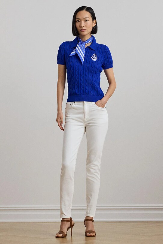 Lauren Ralph Lauren pulover de bumbac albastru 200957581