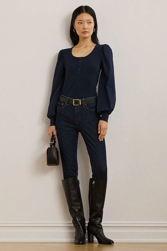 Ρούχα Βαμβακερό πουλόβερ Lauren Ralph Lauren 200957596 σκούρο μπλε