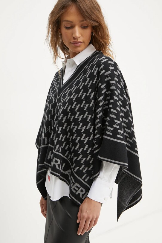 Karl Lagerfeld poncho din amestec de lana cu modele negru A1W18034