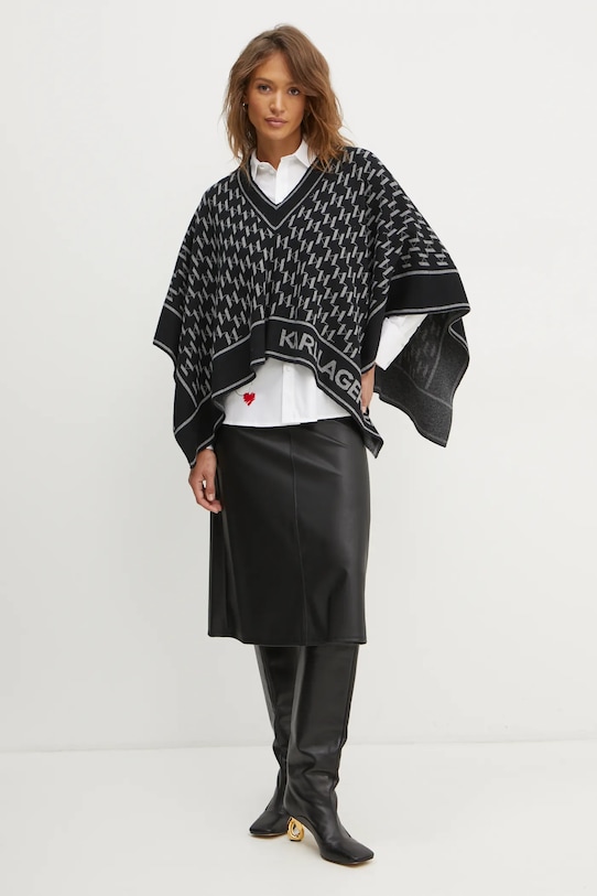 Karl Lagerfeld poncho z domieszką wełny A1W18034 czarny SS25
