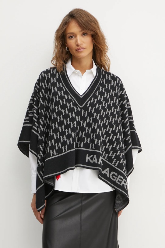 Karl Lagerfeld poncho z domieszką wełny czarny A1W18034