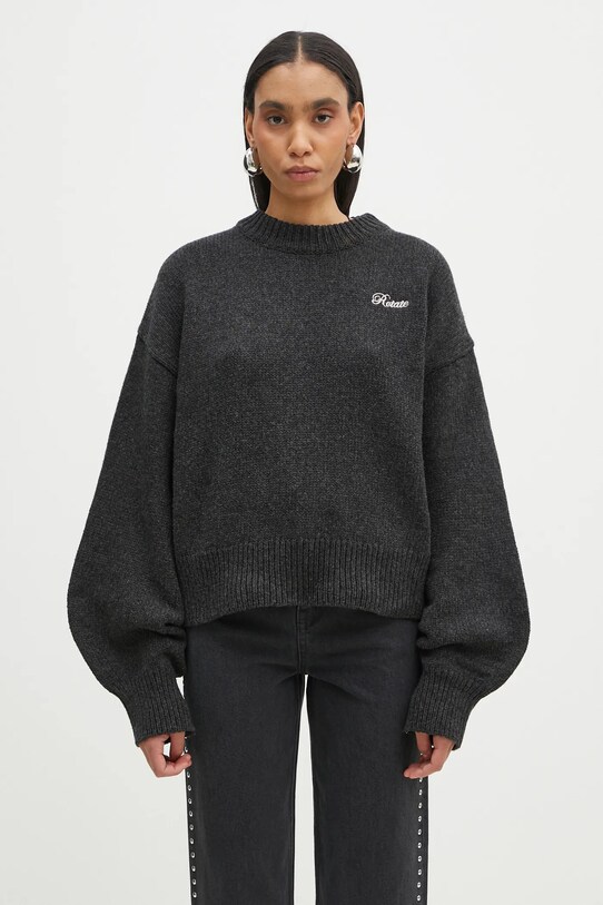 Rotate sweter z wełny merino okrągły czarny 1133771745