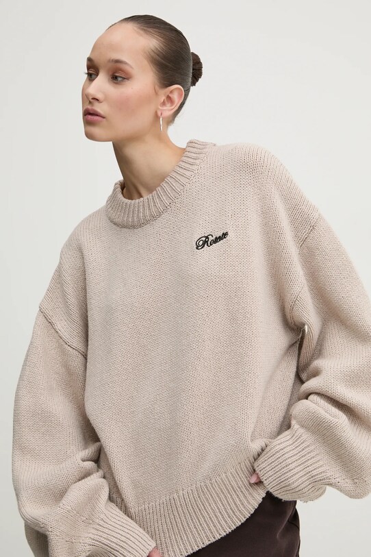 Rotate sweter z wełny merino beżowy 1133772313
