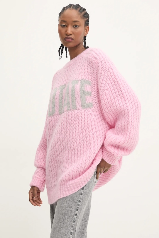 Rotate sweter wełniany okrągły różowy 1141291485