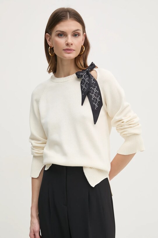 Twinset pulover din amestec de lana grosime medie bej 251TP3210