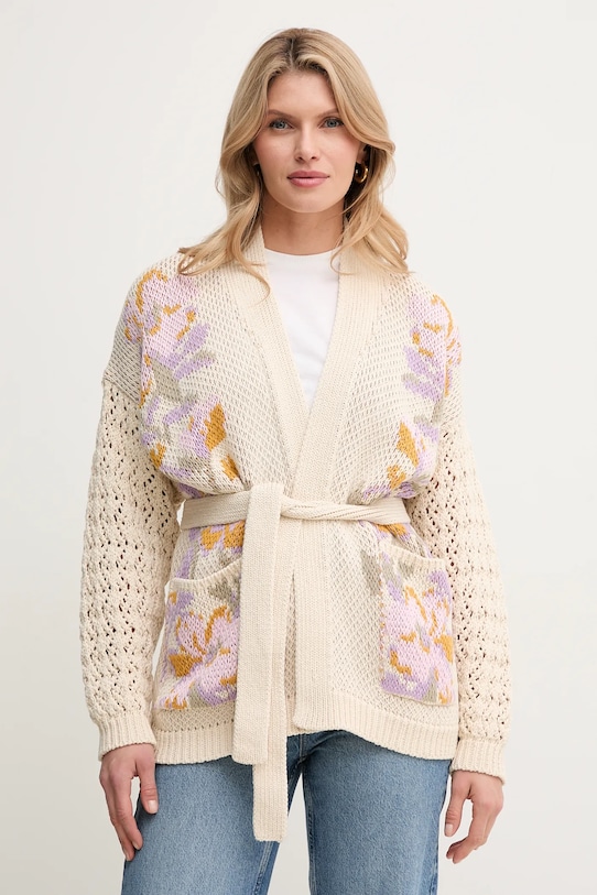 Twinset kardigan bawełniany wzorzyste beżowy 251TP3610