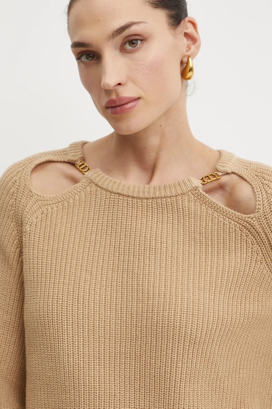 Pamučni pulover Twinset smeđa 251TP3170