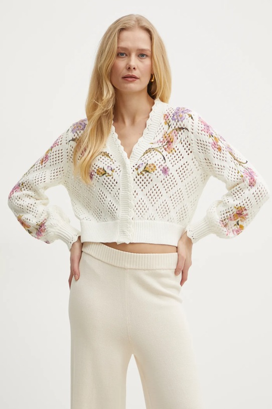 Bavlněný kardigan Twinset květinový béžová 251TP3640