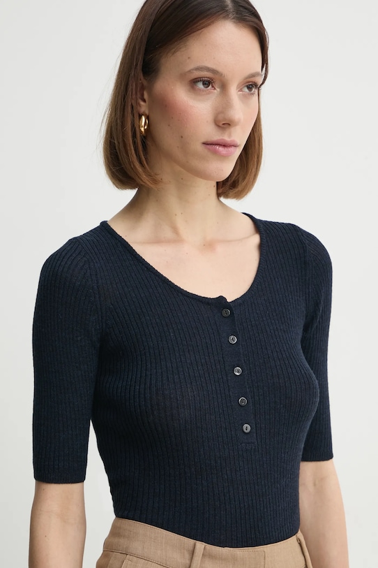 Herskind sweter wełniany Agnes okrągły granatowy 5433825