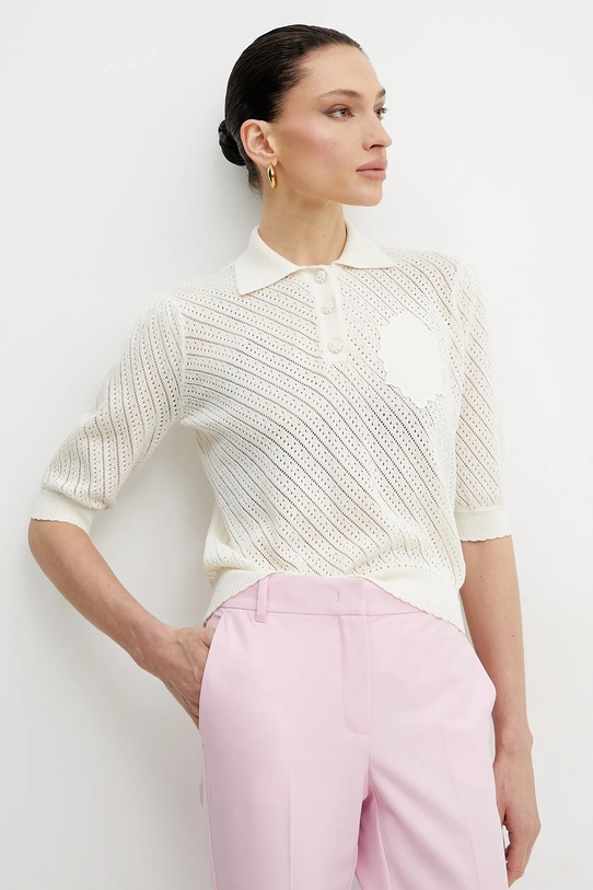 Twinset sweter bawełniany aplikacja beżowy 251TT3130