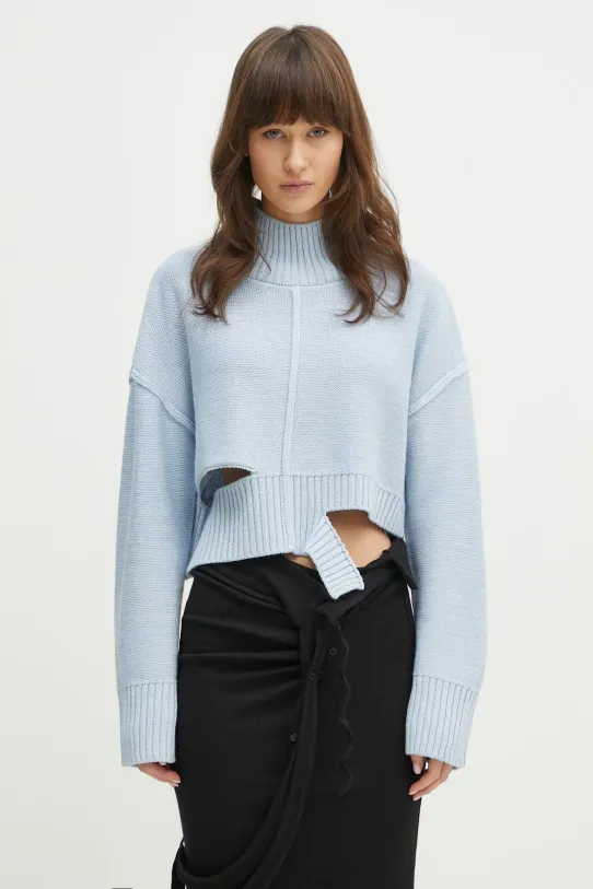 Vlněný svetr MM6 Maison Margiela hladký modrá S52HA0290