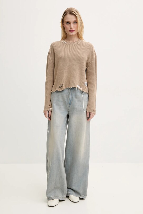 Βαμβακερό πουλόβερ MM6 Maison Margiela S52HL0036 μπεζ SS25