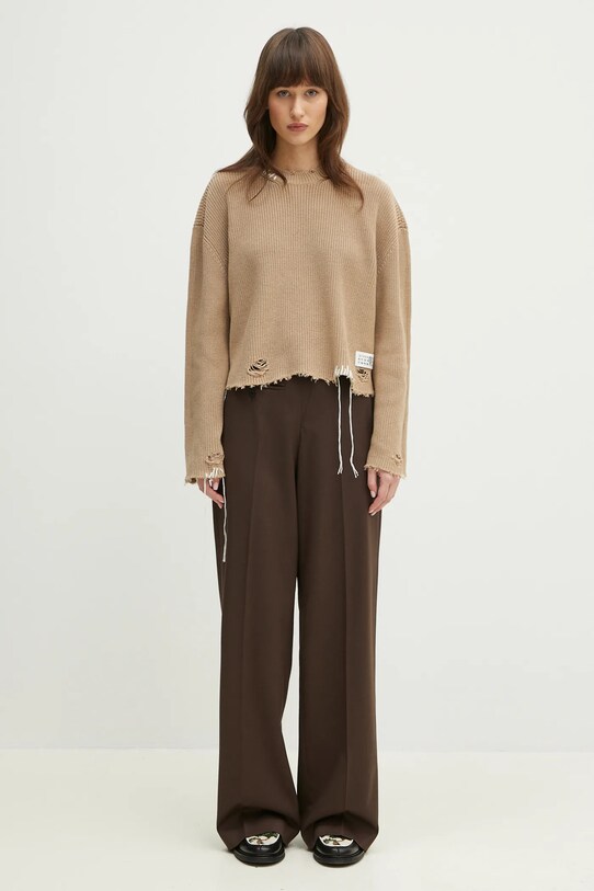 Βαμβακερό πουλόβερ MM6 Maison Margiela S52HL0036 μπεζ