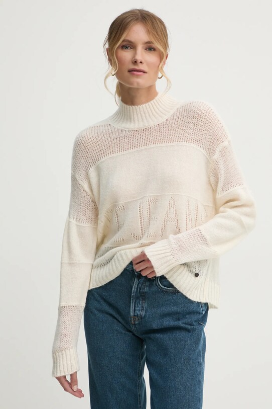 Pepe Jeans sweter z domieszką wełny NAOMI półgolf beżowy PL702243