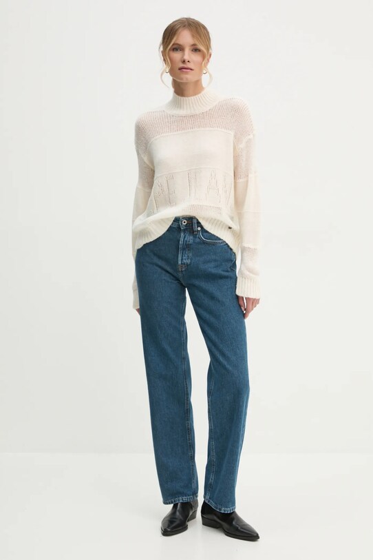 Pepe Jeans sweter z domieszką wełny NAOMI PL702243 beżowy SS25