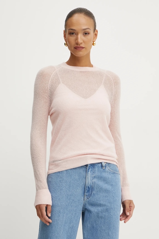 Vlněný svetr Guess IZABELLA kulatý růžová W5RR06.Z3HQ0