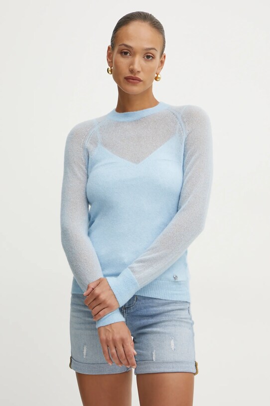 Guess pulover de lana IZABELLA subtiri albastru W5RR06.Z3HQ0