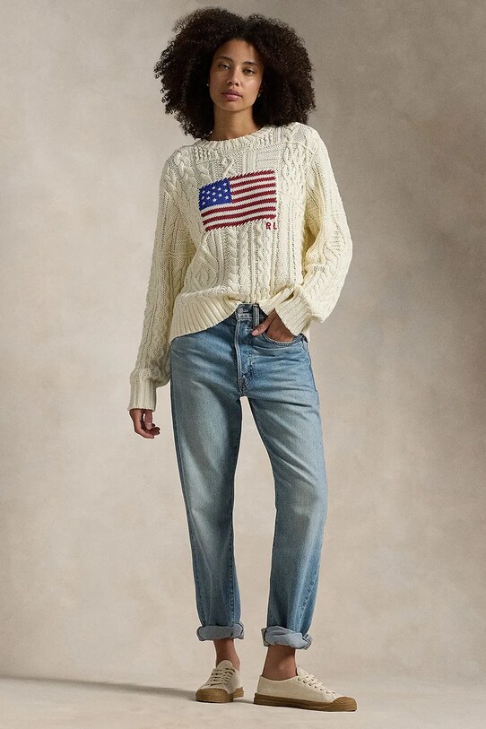 Odzież Polo Ralph Lauren sweter bawełniany ARAN FLG PO 211924430 beżowy
