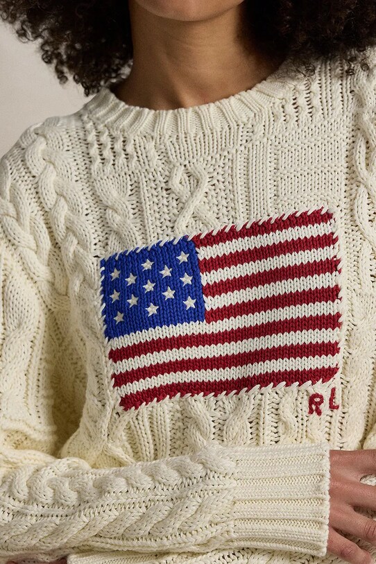 Polo Ralph Lauren sweter bawełniany ARAN FLG PO beżowy 211924430
