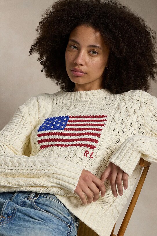 Polo Ralph Lauren sweter bawełniany ARAN FLG PO 211924430 beżowy