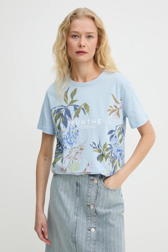 MUNTHE t-shirt bawełniany SILLY nadruk niebieski 244110124460