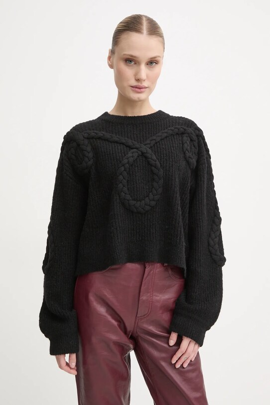 MUNTHE sweter wełniany SAKIRA okrągły czarny 244160724472