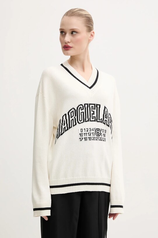 Светр з домішкою вовни MM6 Maison Margiela з додаванням вовни бежевий S52HN0009.M13085